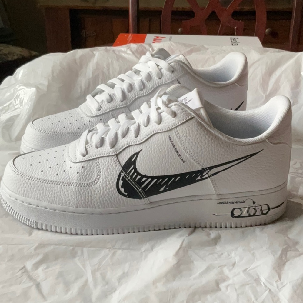 Nike Air Force 1 Low Sketch - Black White Leather (CW7581-101) Size 11
